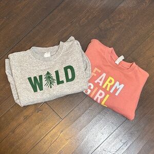 Farm Girl Coral Pink Kids Sweatshirt with Colorful Lettering